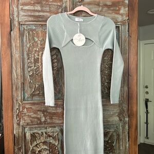 Aiyana beachy, blue rib, knit midi dress with cutouts. Small. NWT.